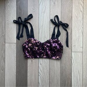 Free People Sequin Top with Black Accents